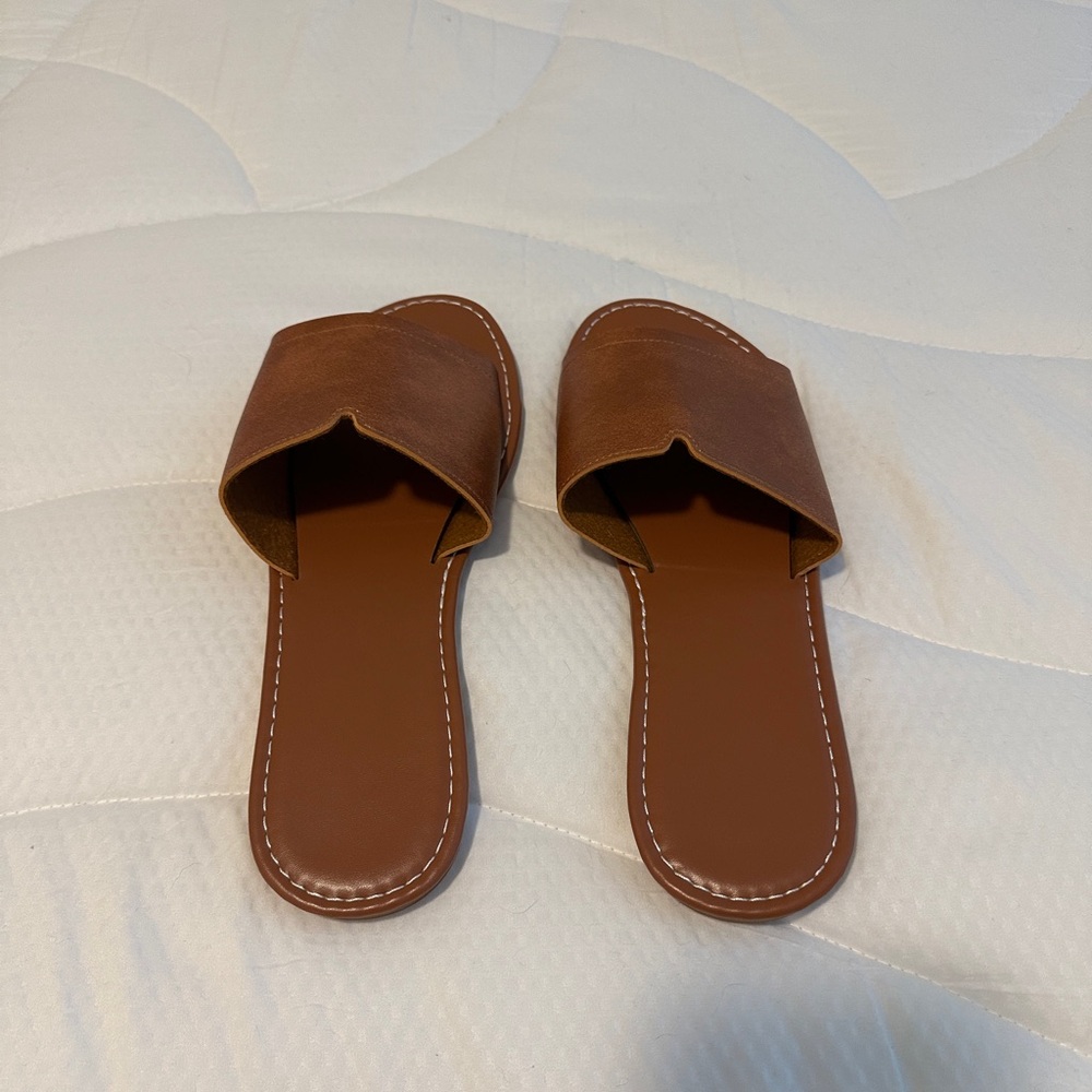 Brown Leather Slide Sandals
